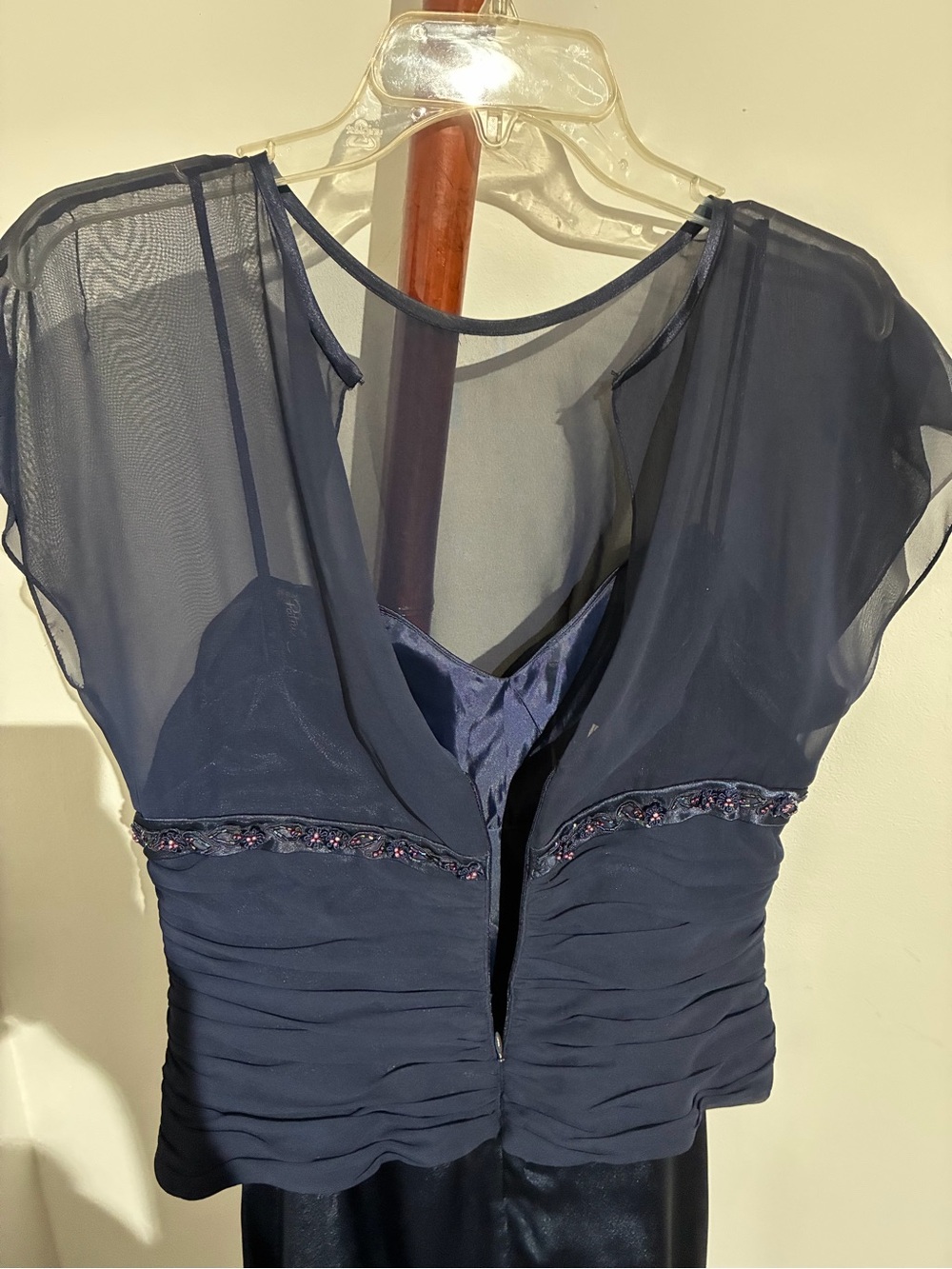 Patra Navy Sheer Evening Overlay Dress